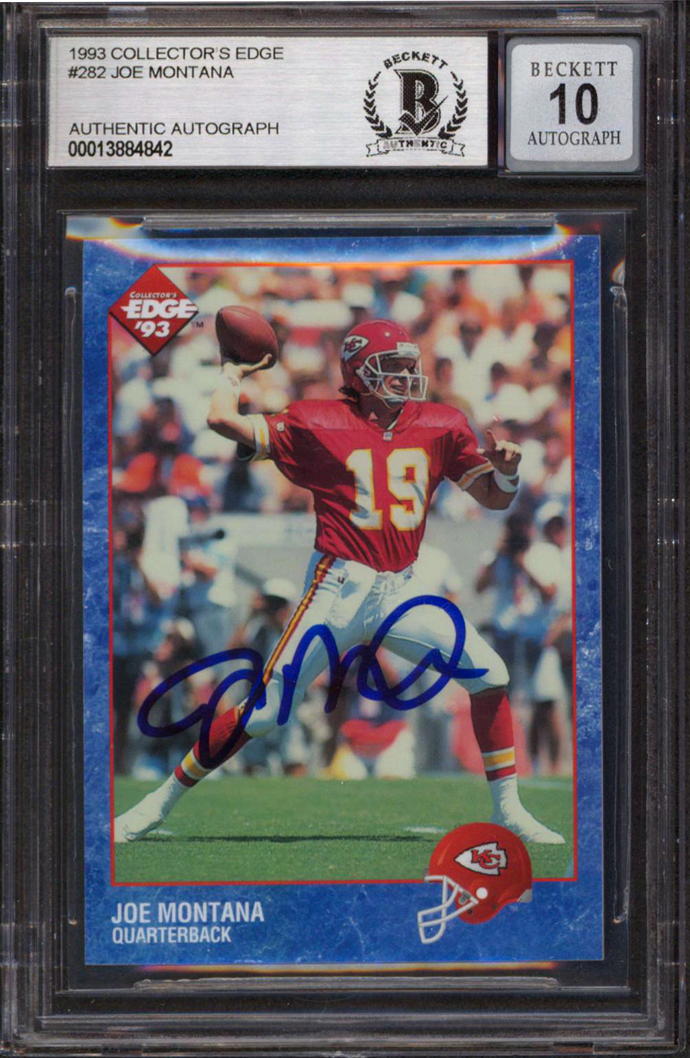 Chiefs Joe Montana Signed 1993 Collector's Edge #282 Card Auto 10! BAS Slabbed