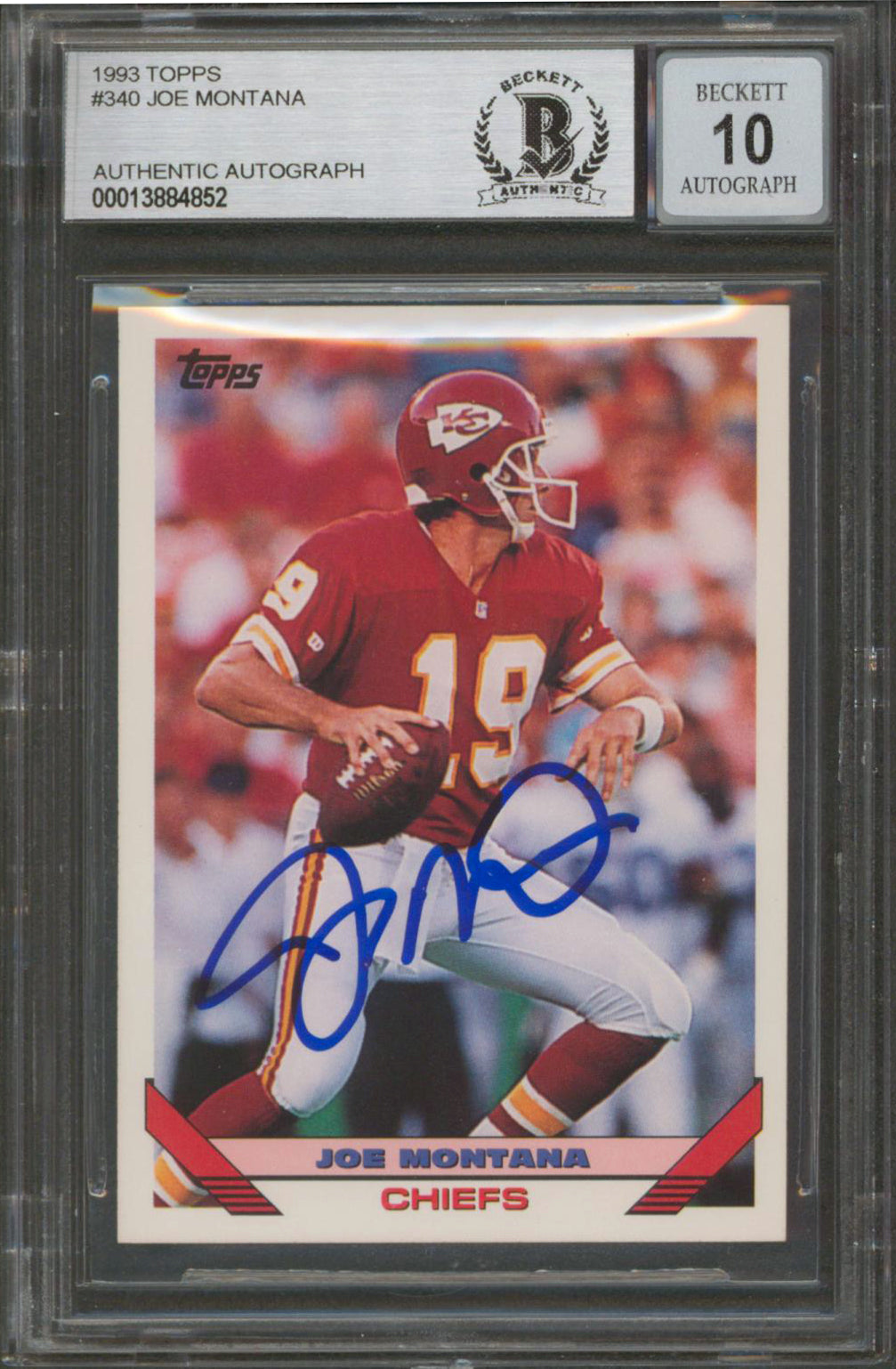 Chiefs Joe Montana Authentic Signed 1993 Topps #340 Card Auto 10! BAS Slabbed