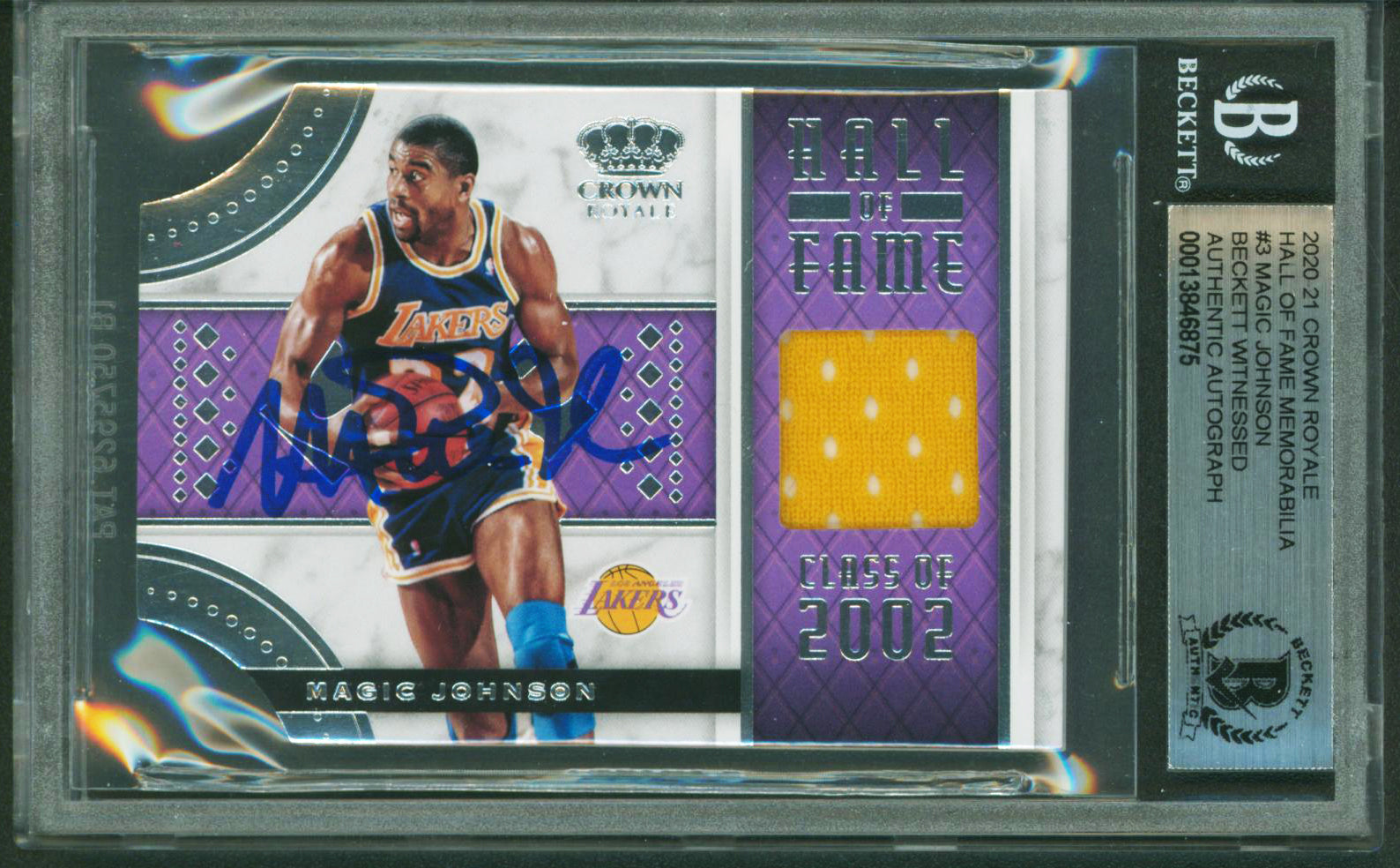 Lakers Magic Johnson Signed 2020 Crown Royale HOF Mem #3 Card BAS Slabbed 1