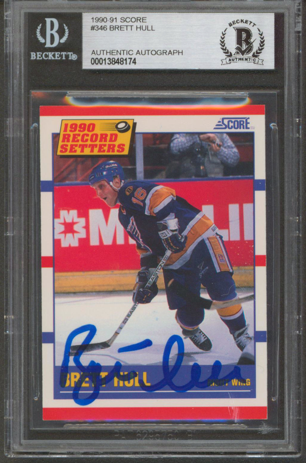 Blues Brett Hull Authentic Signed 1990 Score #346 Card Autographed BAS Slabbed