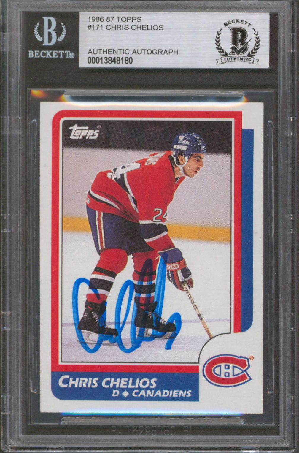 Canadiens Chris Chelios Authentic Signed 1986 Topps #171 Card BAS Slabbed