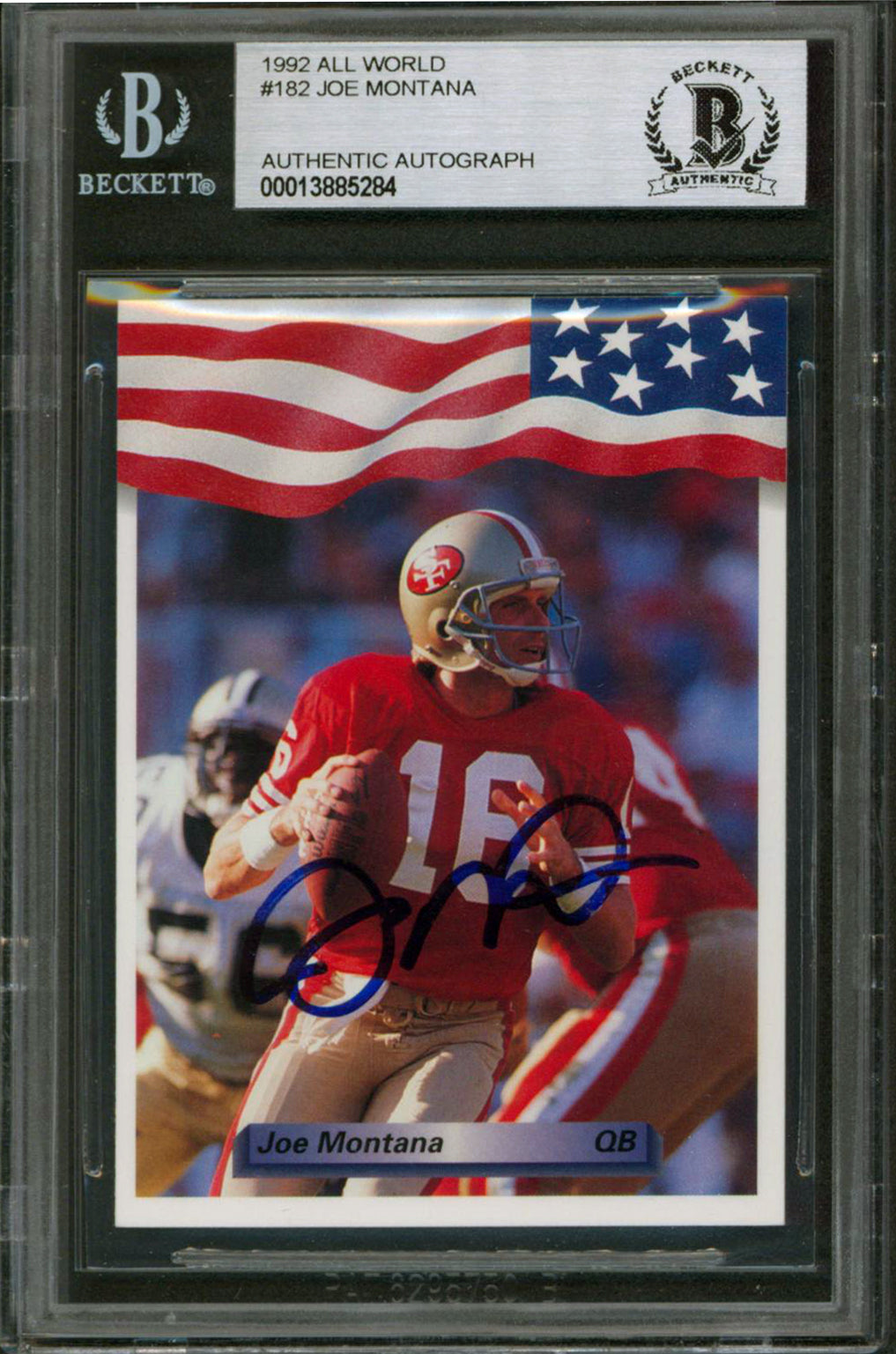 49ers Joe Montana Authentic Signed 1992 All World #182 Card Autographed BAS Slab
