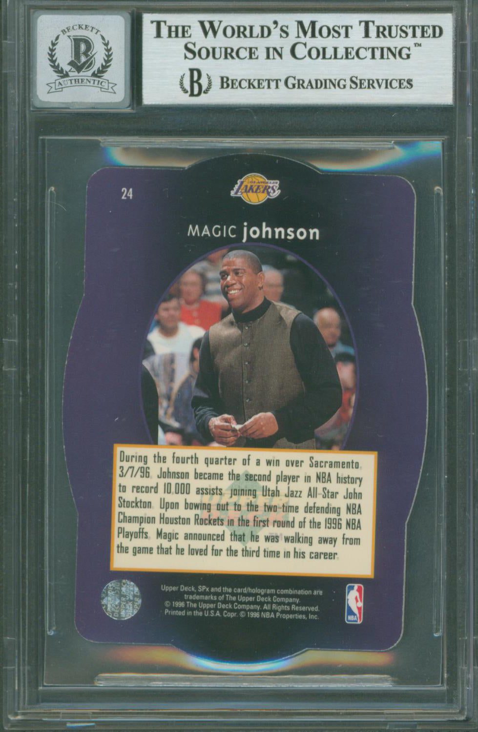 Lakers Magic Johnson Authentic Signed 1996 SPX Gold #24 Card Auto 10! BAS Slab