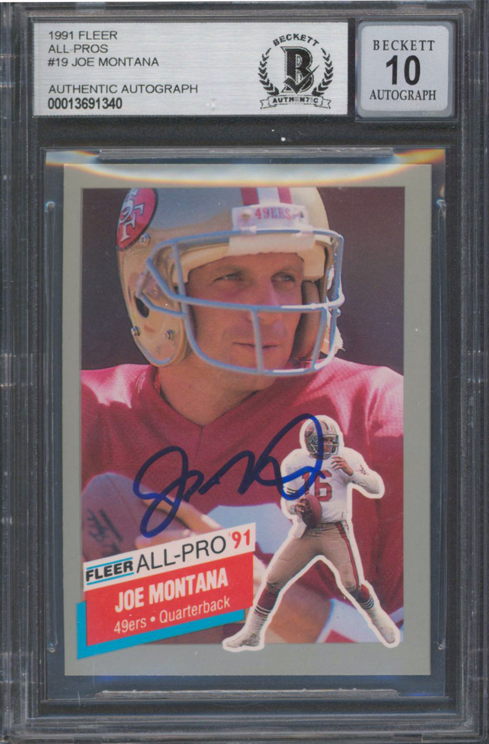 49ers Joe Montana Signed 1991 Fleer All Pros #19 Card Auto 10! BAS Slabbed