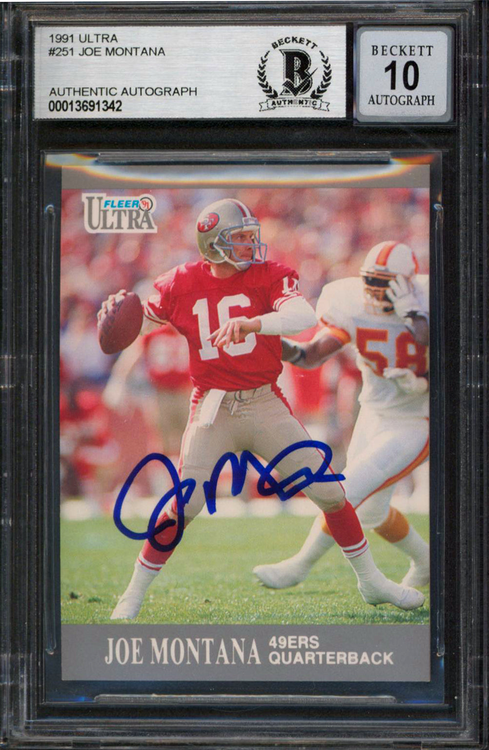 49ers Joe Montana Authentic Signed 1991 Ultra #251 Card Auto 10! BAS Slabbed