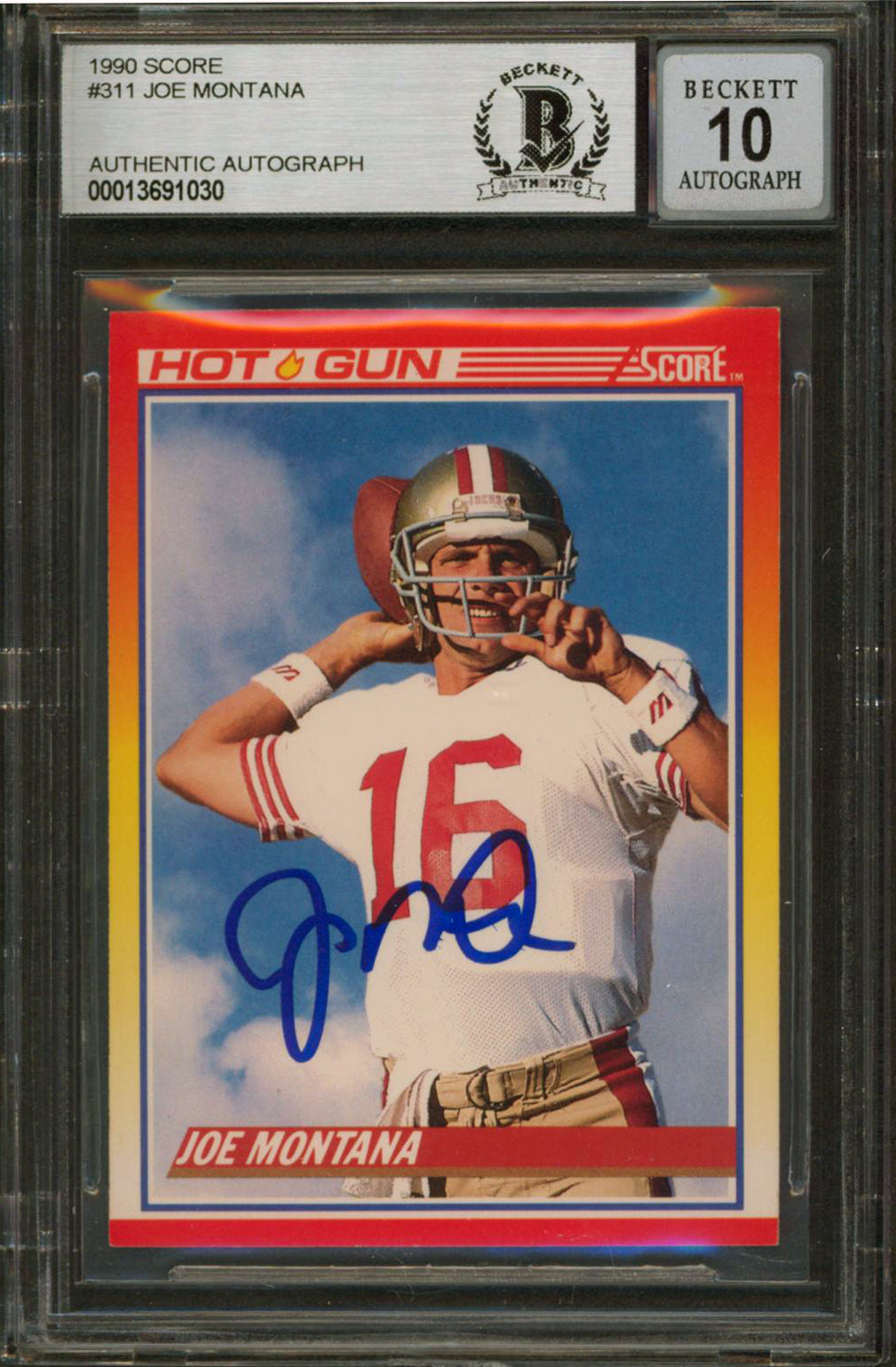 49ers Joe Montana Authentic Signed 1990 Score #311 Card Auto 10! BAS Slabbed