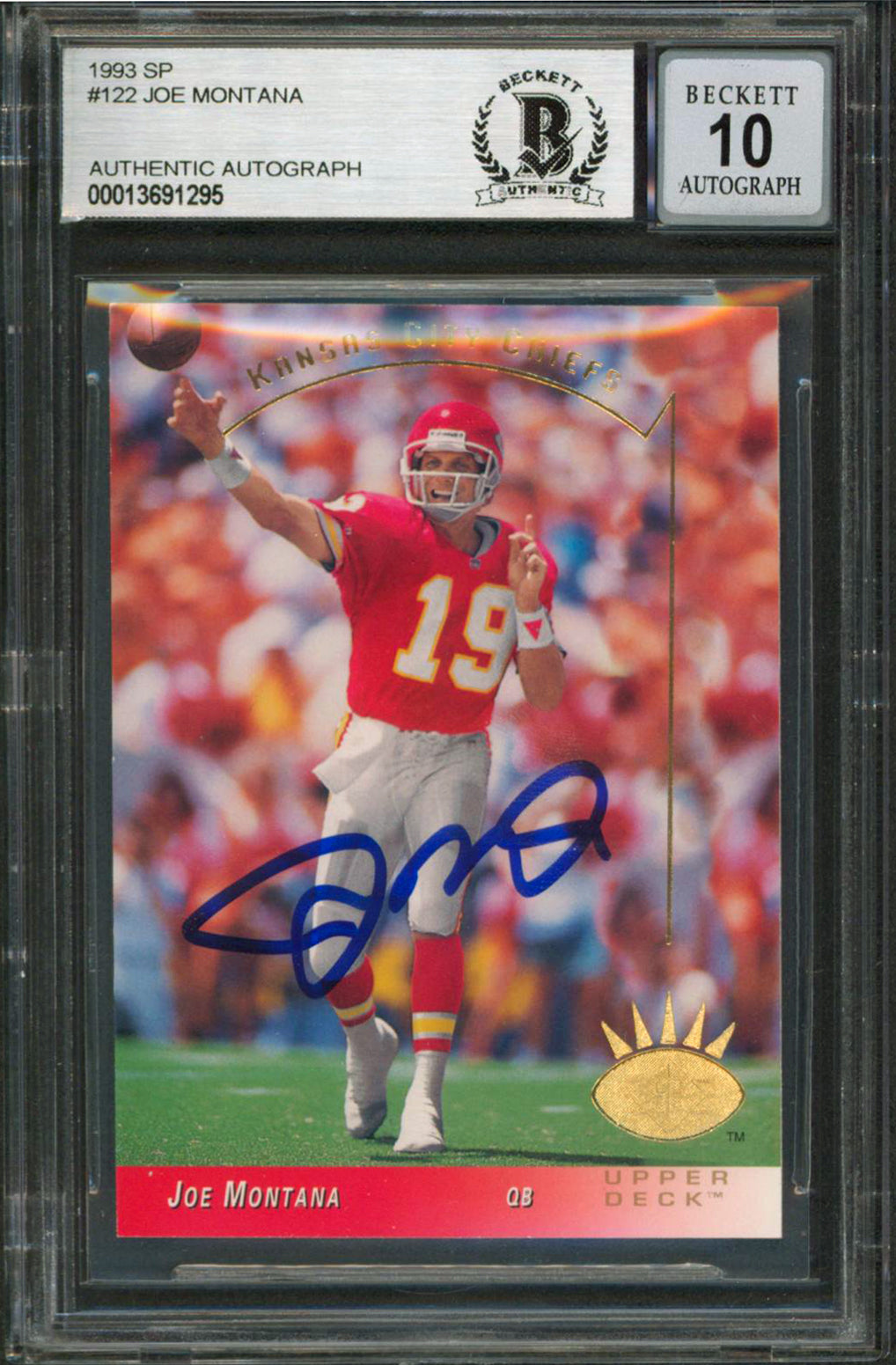 Chiefs Joe Montana Authentic Signed 1993 SP #122 Card Auto 10! BAS Slabbed