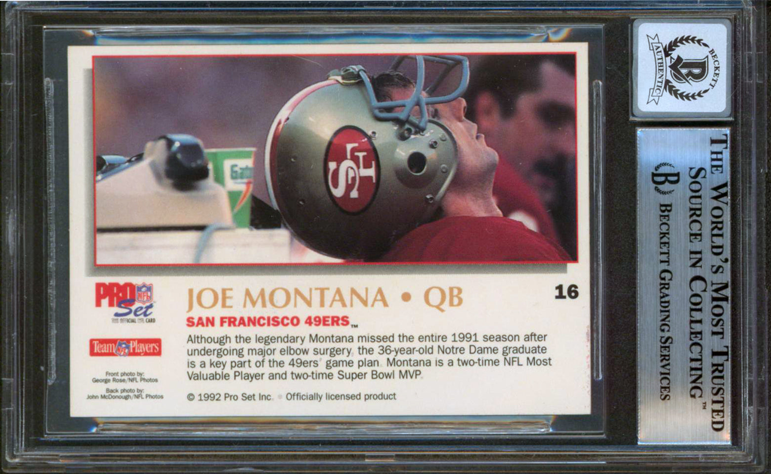 49ers Joe Montana Authentic Signed 1992 Power #16 Card Auto 10! BAS Slabbed