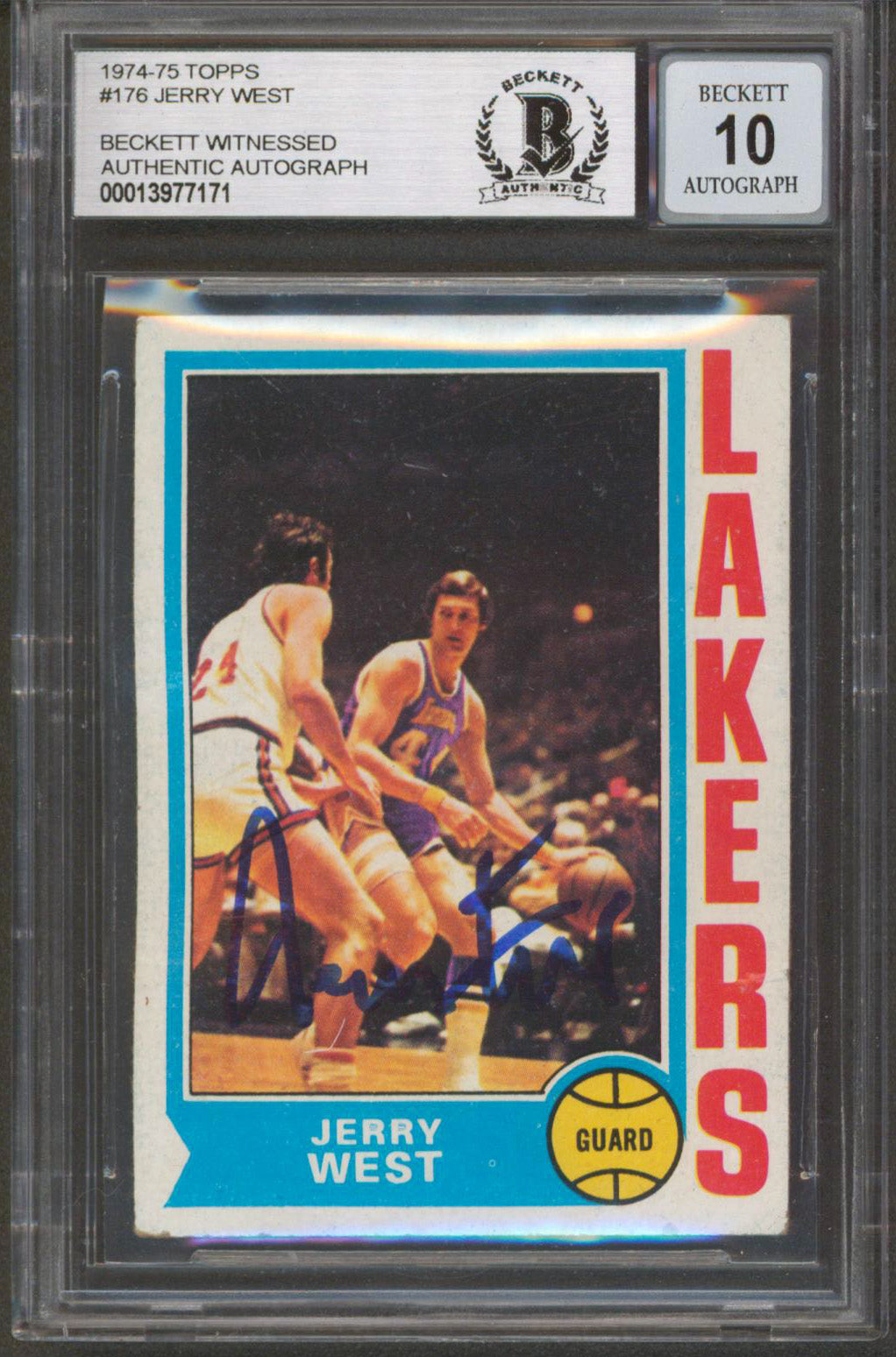 Lakers Jerry West Authentic Signed 1974 Topps #176 Card Auto 10! BAS Slabbed 2