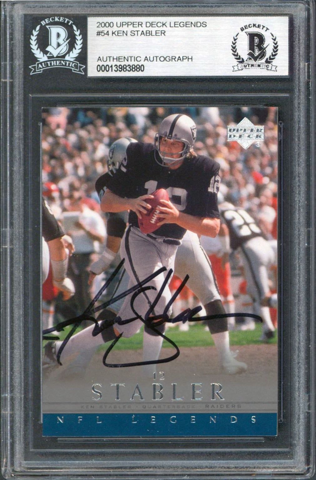 Raiders Ken Stabler Signed 2000 Upper Deck Legends #54 Card BAS Slabbed