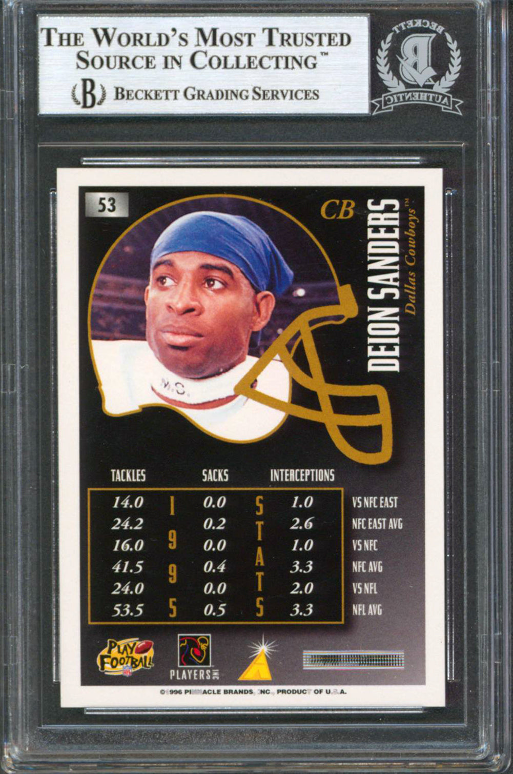Cowboys Deion Sanders Authentic Signed 1996 Summit #53 Card Autographed BAS Slab