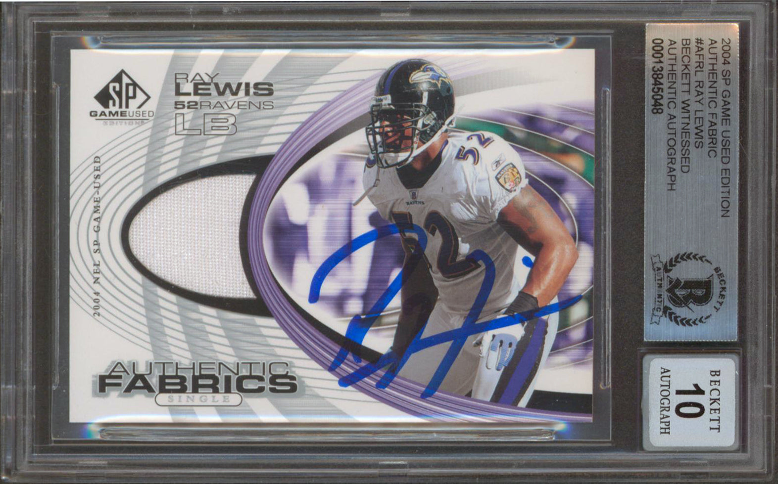 Ravens Ray Lewis Signed 2004 SP Game Used Ed AF #AFRL Card Auto 10! BAS Slabbed