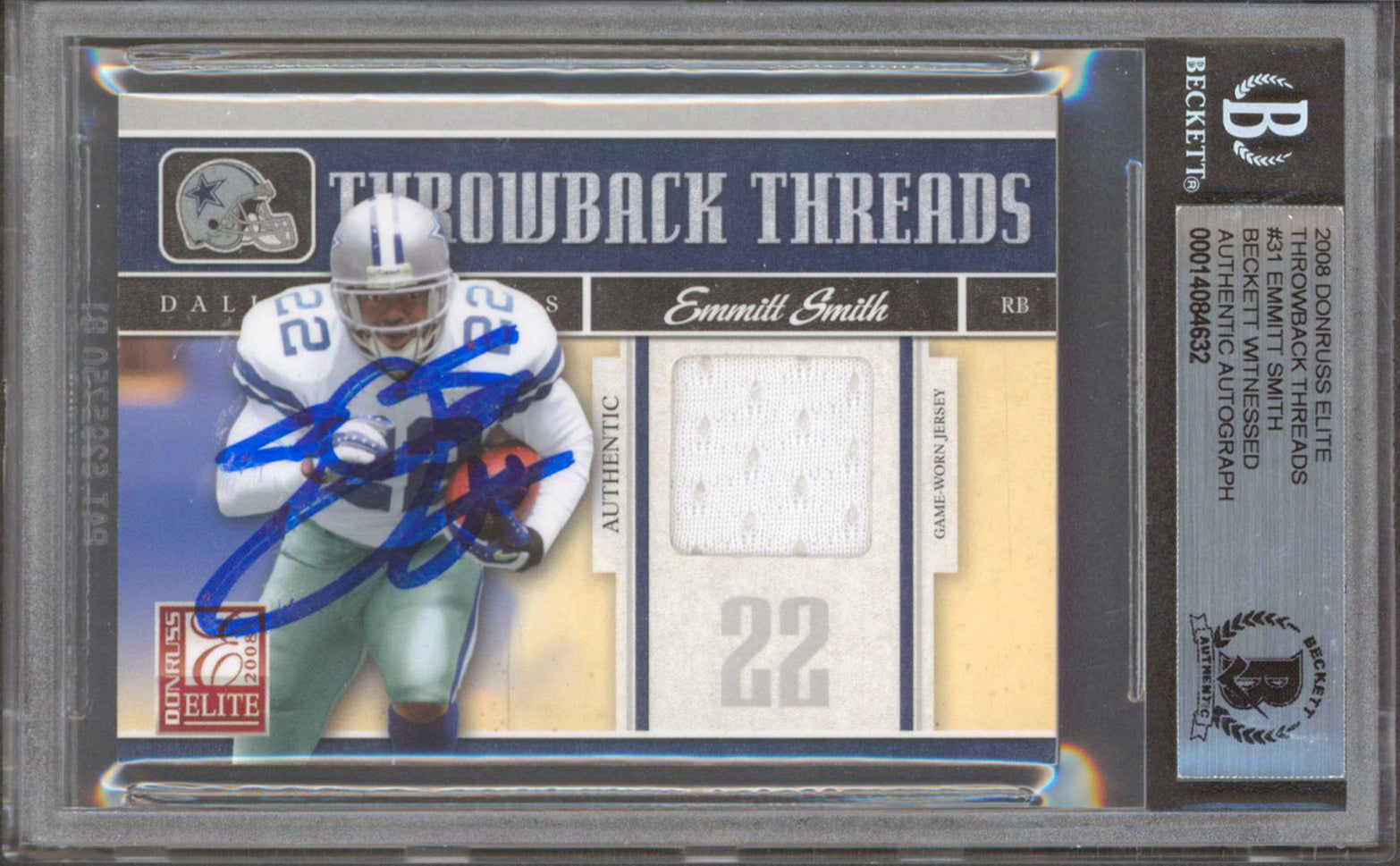 Cowboys Emmitt Smith Authentic Signed 2008 Donruss Elite #31 Card BAS Slabbed