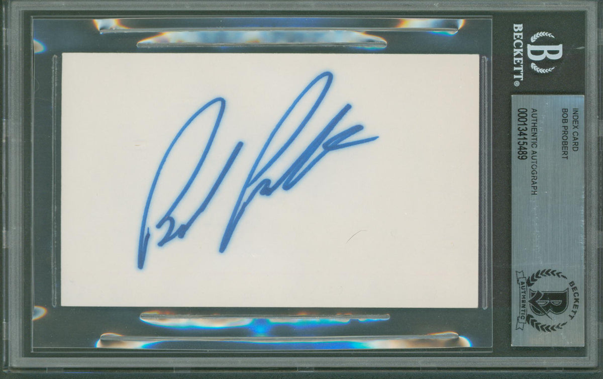 Blackhawks Bob Probert Authentic Signed 3x5 Index Card Autographed BAS Slabbed