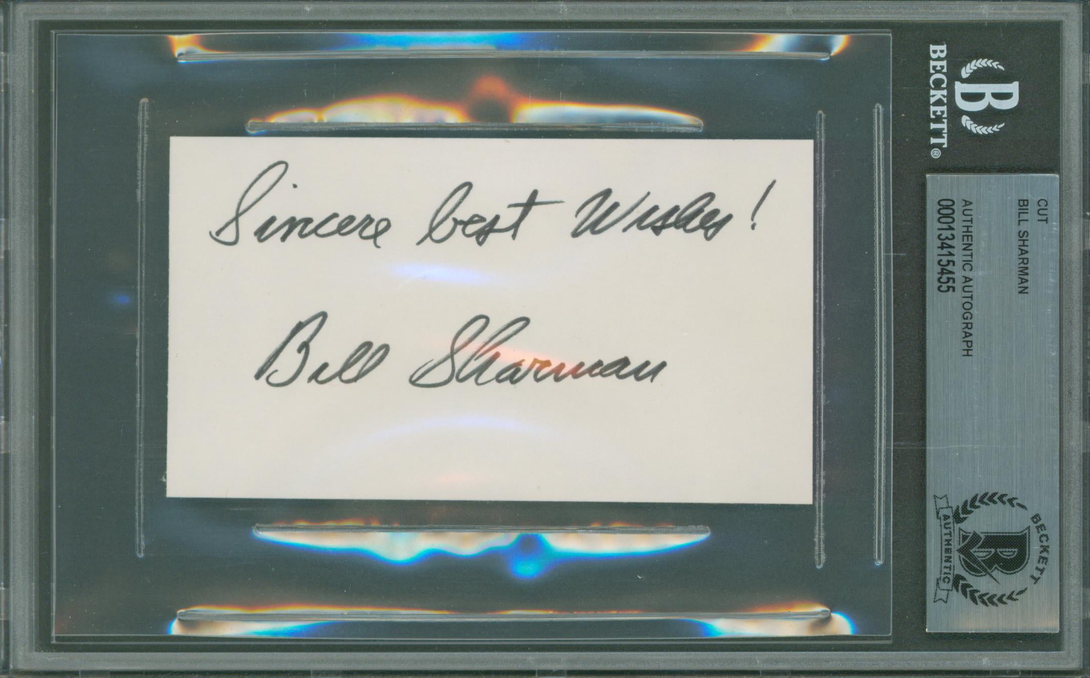 Celtics Bill Sharman "Sincere Best Wishes!" Signed 4.25x2.25 Index Card BAS Slab