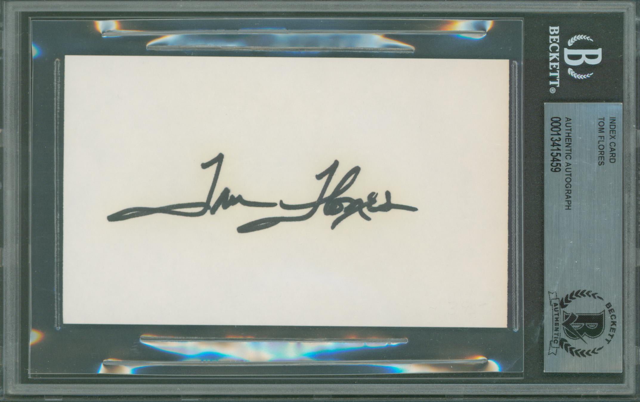 Raiders Tom Flores Authentic Signed 3x5 Index Card BAS Slabbed