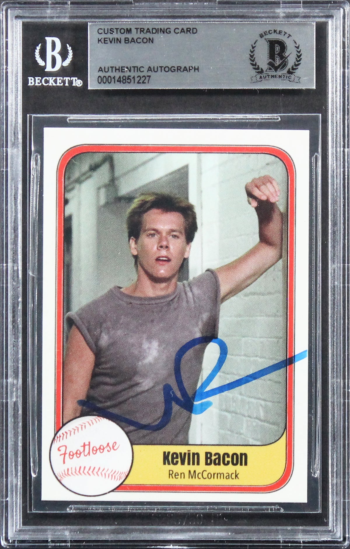 Kevin Bacon Footloose Signed Ren McCormack Custom Trading Card Card BAS Slabbed