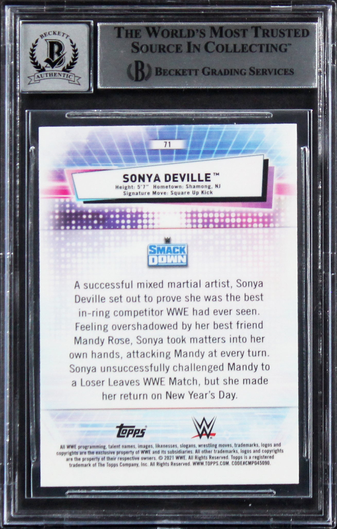 Sonya Deville Authentic Signed 2021 Topps Chrome WWE #71 Card Auto 10! BAS Slab