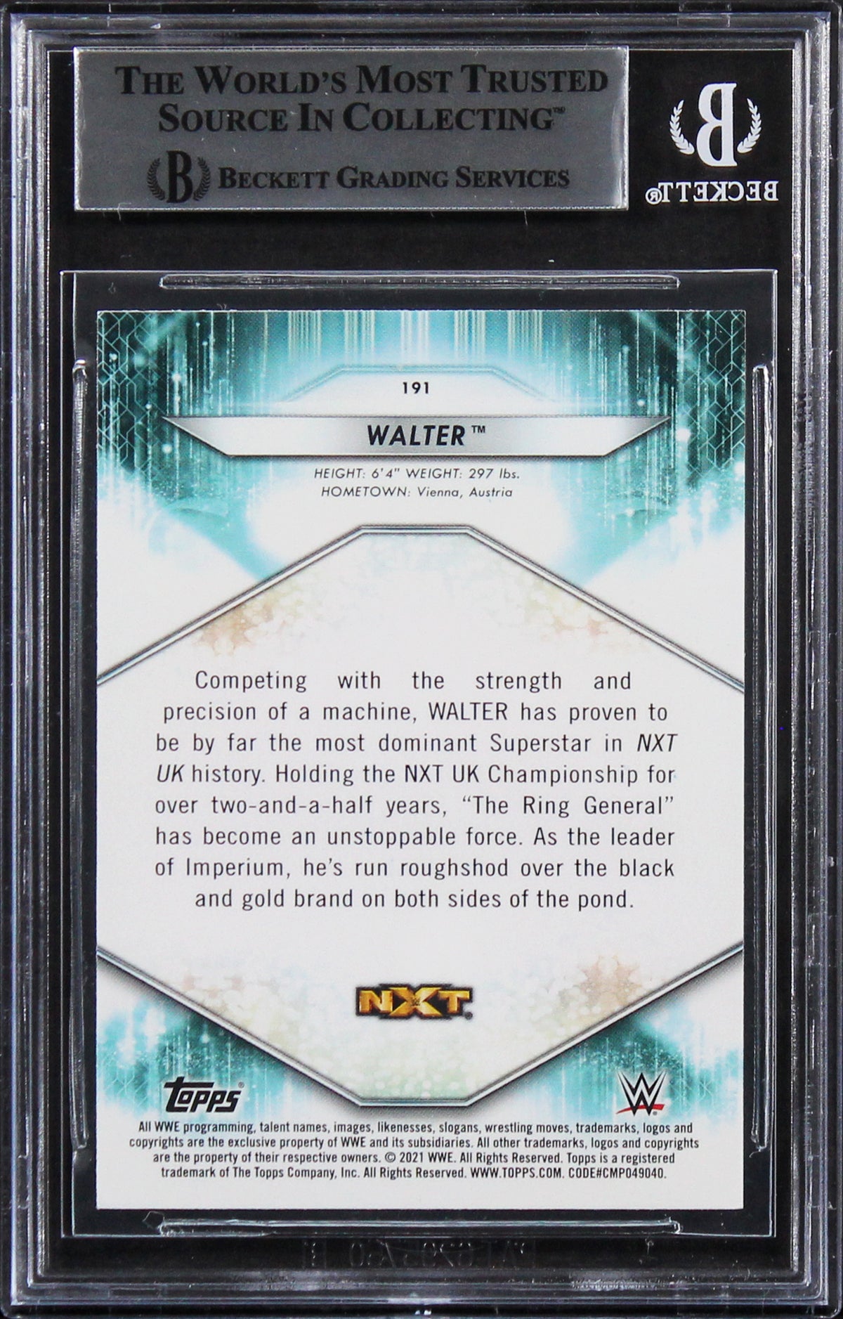Walter Hahn Authentic Signed 2021 Topps WWE #191 Card Autographed BAS Slabbed