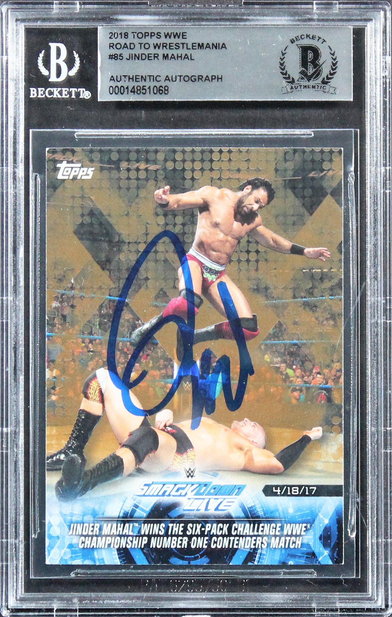 Jinder Mahal Signed 2018 Topps WWE Road To Wrestlemania #85 Card BAS Slabbed