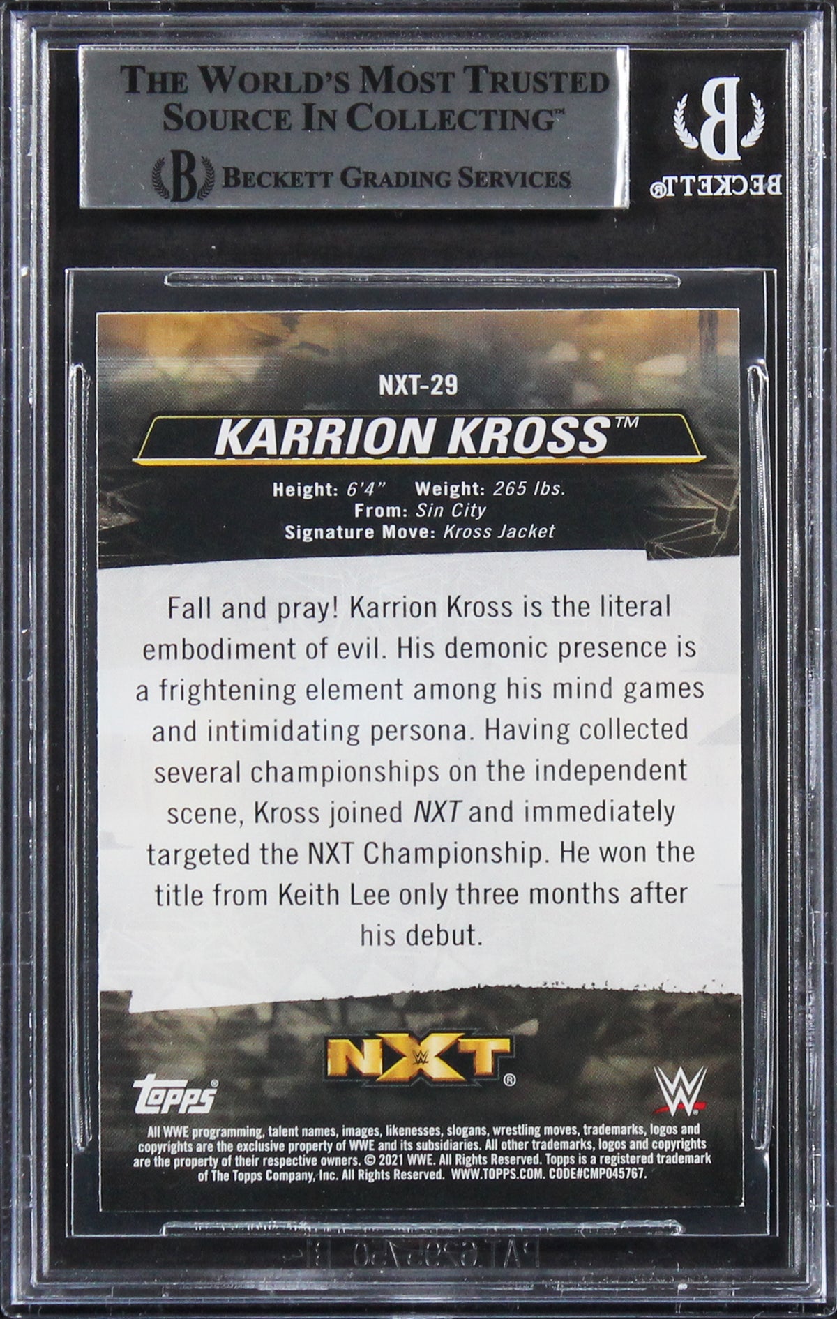 Karrion Kross Signed 2021 Topps WWE NXT We Are Next #NXT29 Card BAS Slabbed