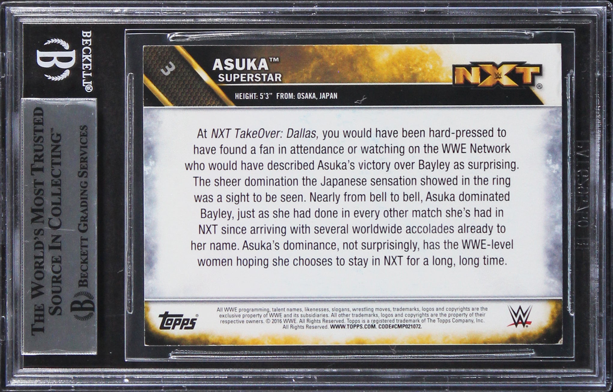 Asuka Signed 2016 Topps WWE Then Now Forever NXT Prospects #3 Card BAS Slabbed