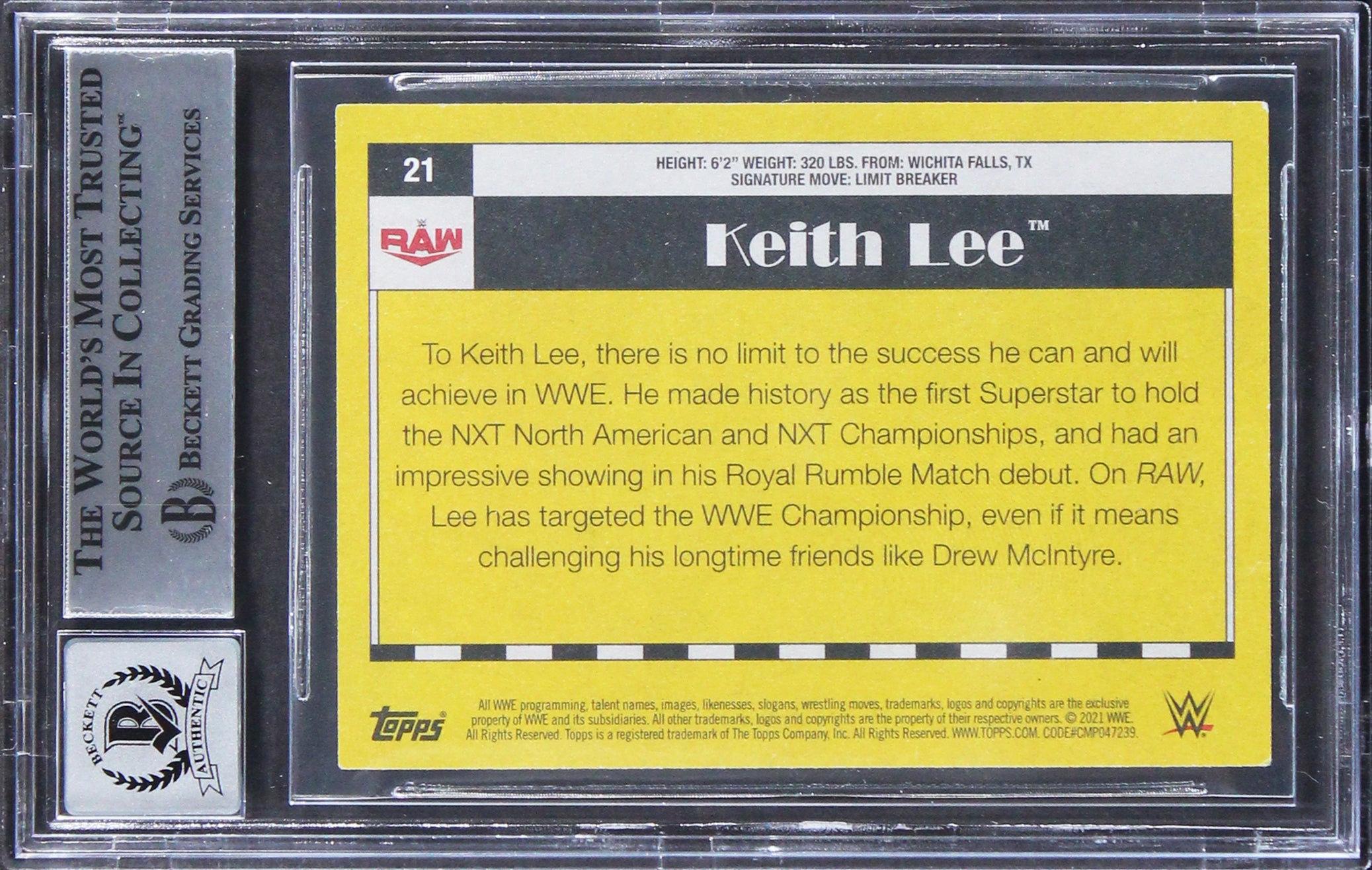 Keith Lee Authentic Signed 2021 Topps Heritage WWE #21 Card Auto 10! BAS Slabbed
