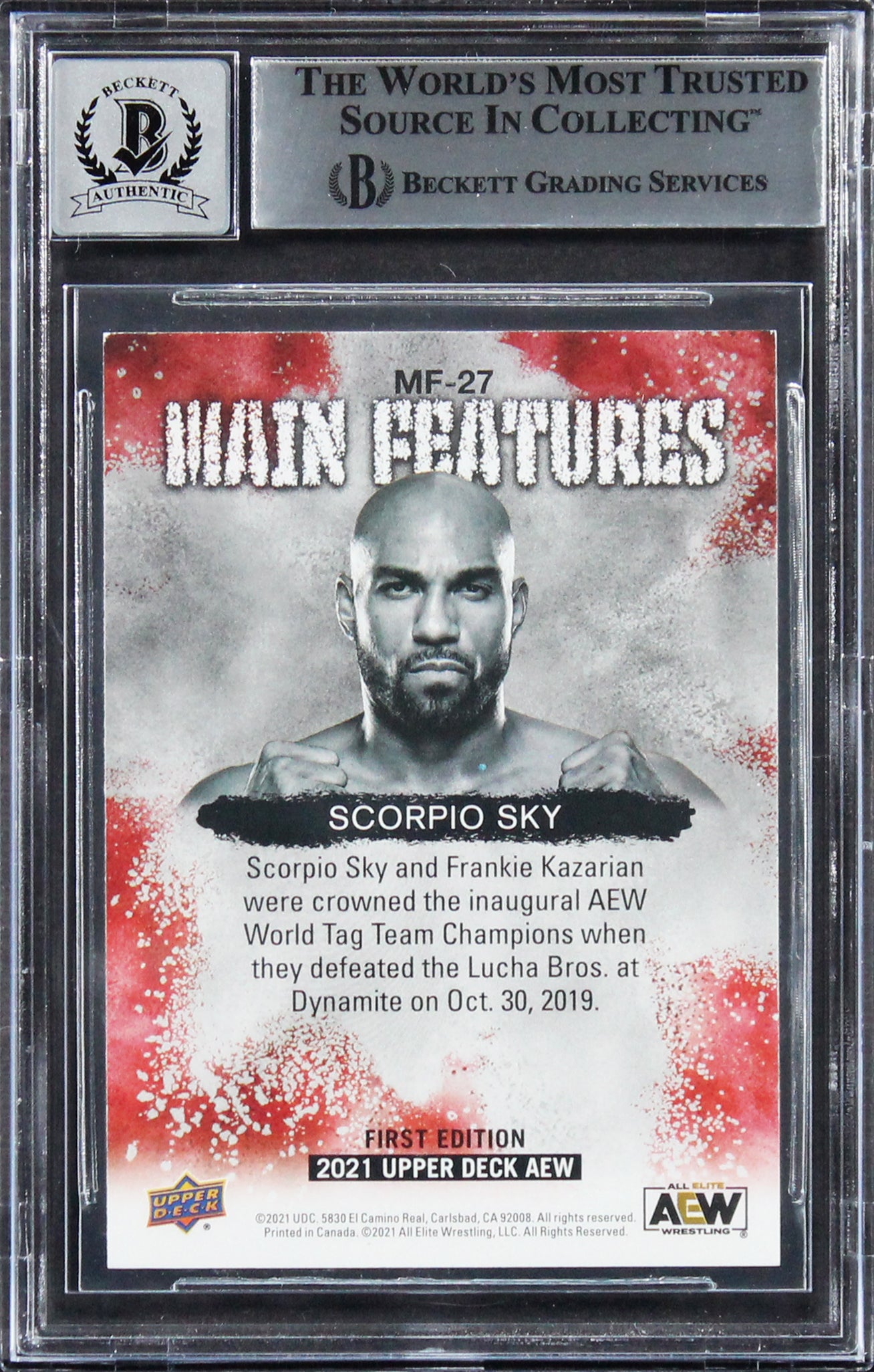 Scorpio Sky Signed 2021 Upper Deck AEW Main Features #MF27 Card Auto 10 BAS Slab