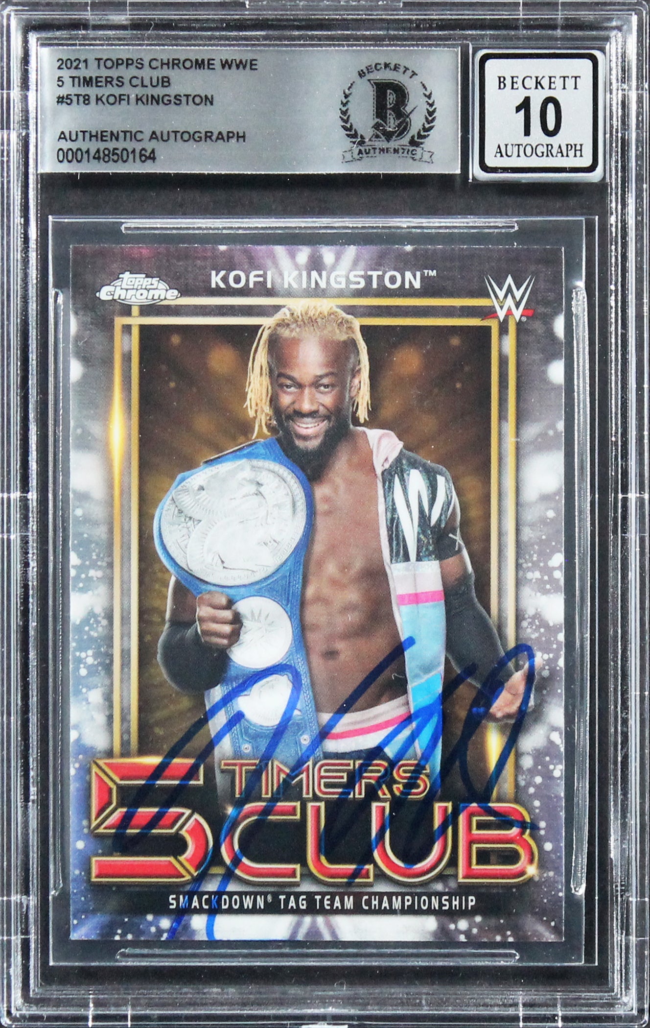 Kofi Kingston Signed 2021 Topps Chrome WWE 5 TC #5T8 Card Auto 10! BAS Slabbed