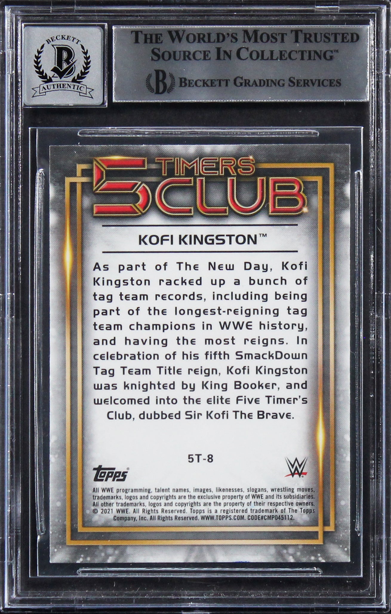 Kofi Kingston Signed 2021 Topps Chrome WWE 5 TC #5T8 Card Auto 10! BAS Slabbed