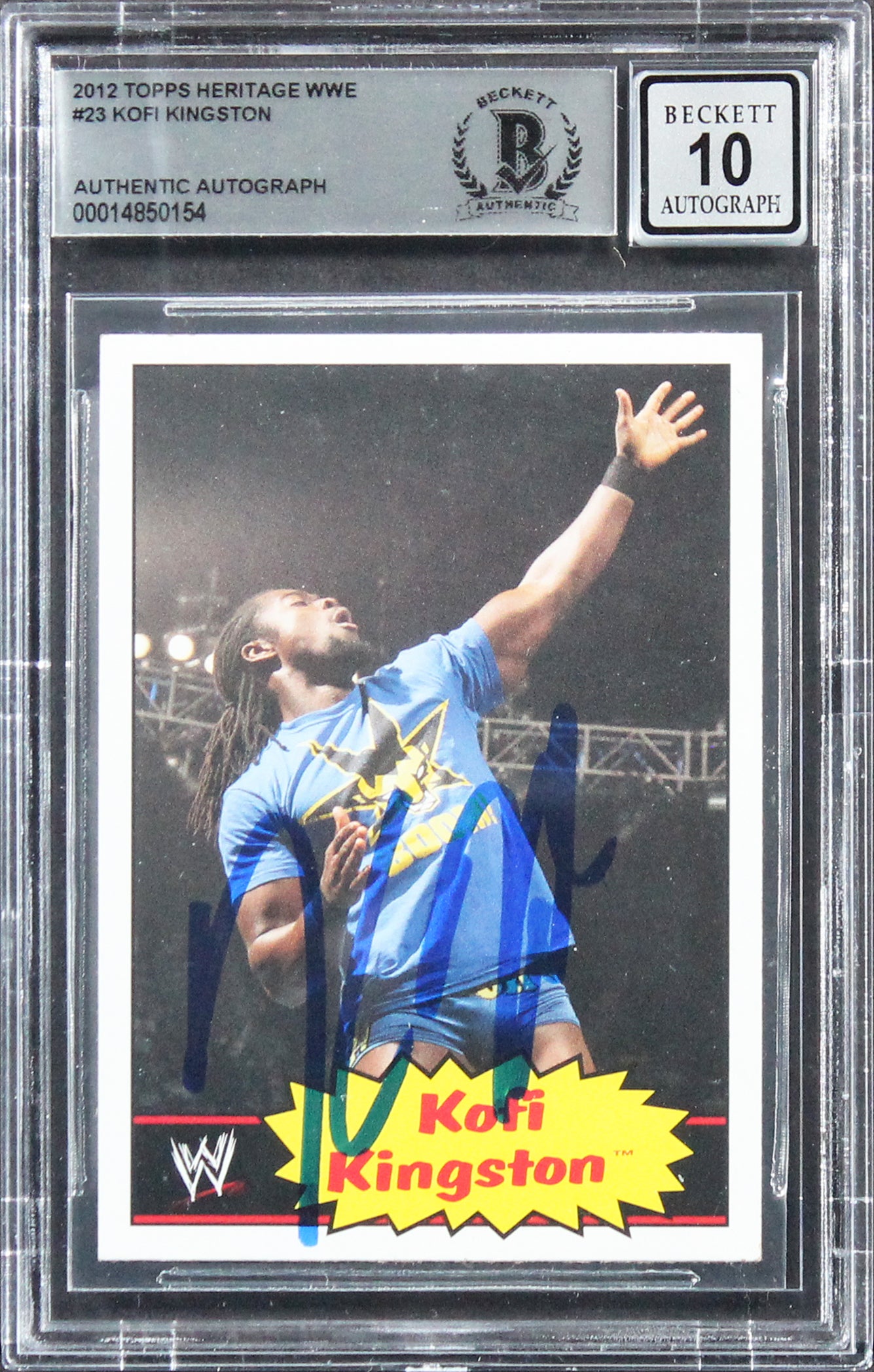 Kofi Kingston Signed 2012 Topps Heritage WWE #23 Card Auto 10! BAS Slabbed