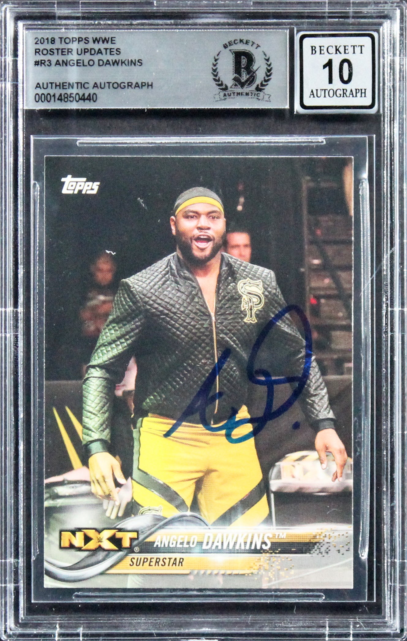 Angelo Dawkins Signed 2018 Topps WWE Roster Updates #R3 Card Auto 10! BAS Slab