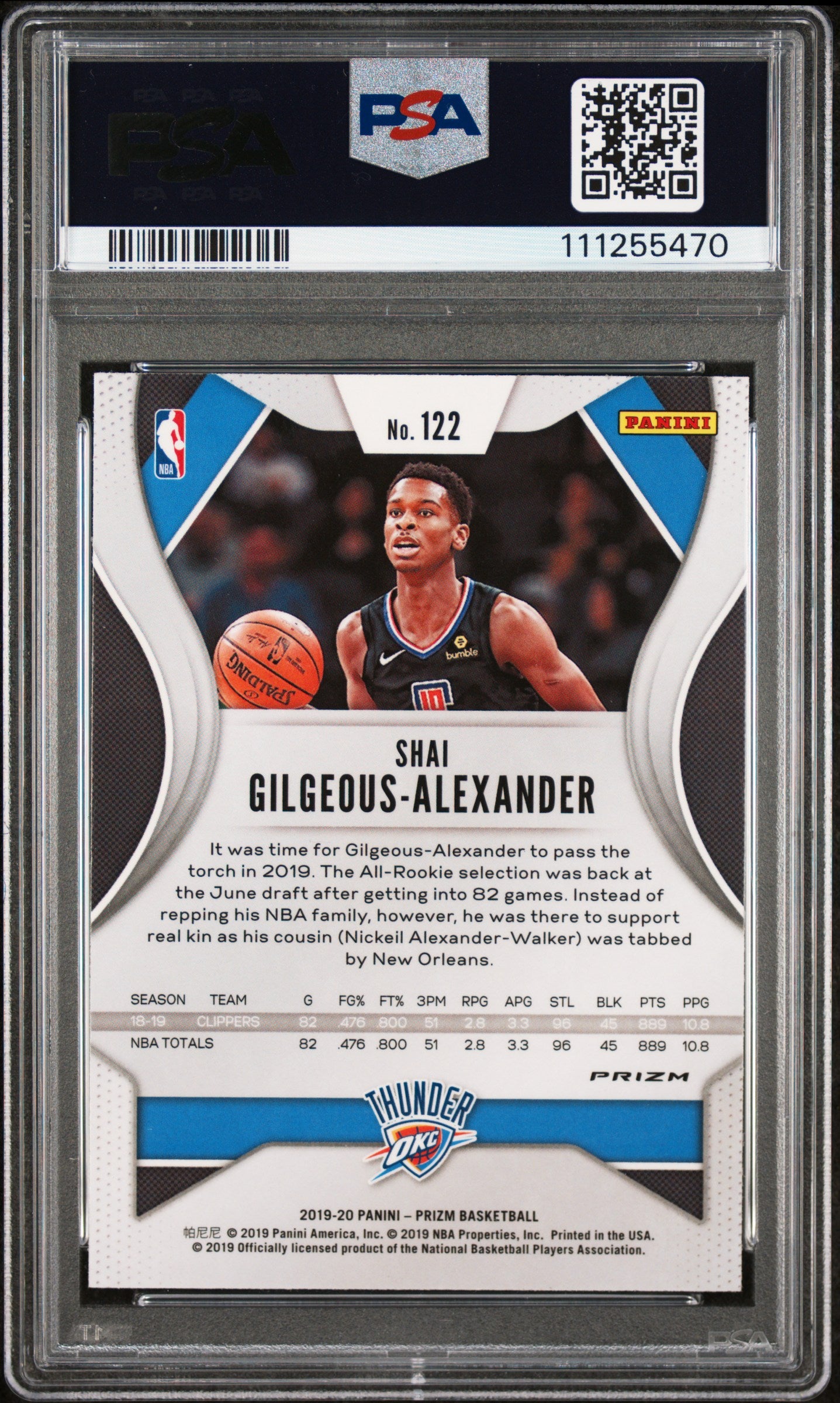 Shai Gilgeous-Alexander Signed 2019 Panini Prizm RW&B #122 Card Auto 9! PSA Slab