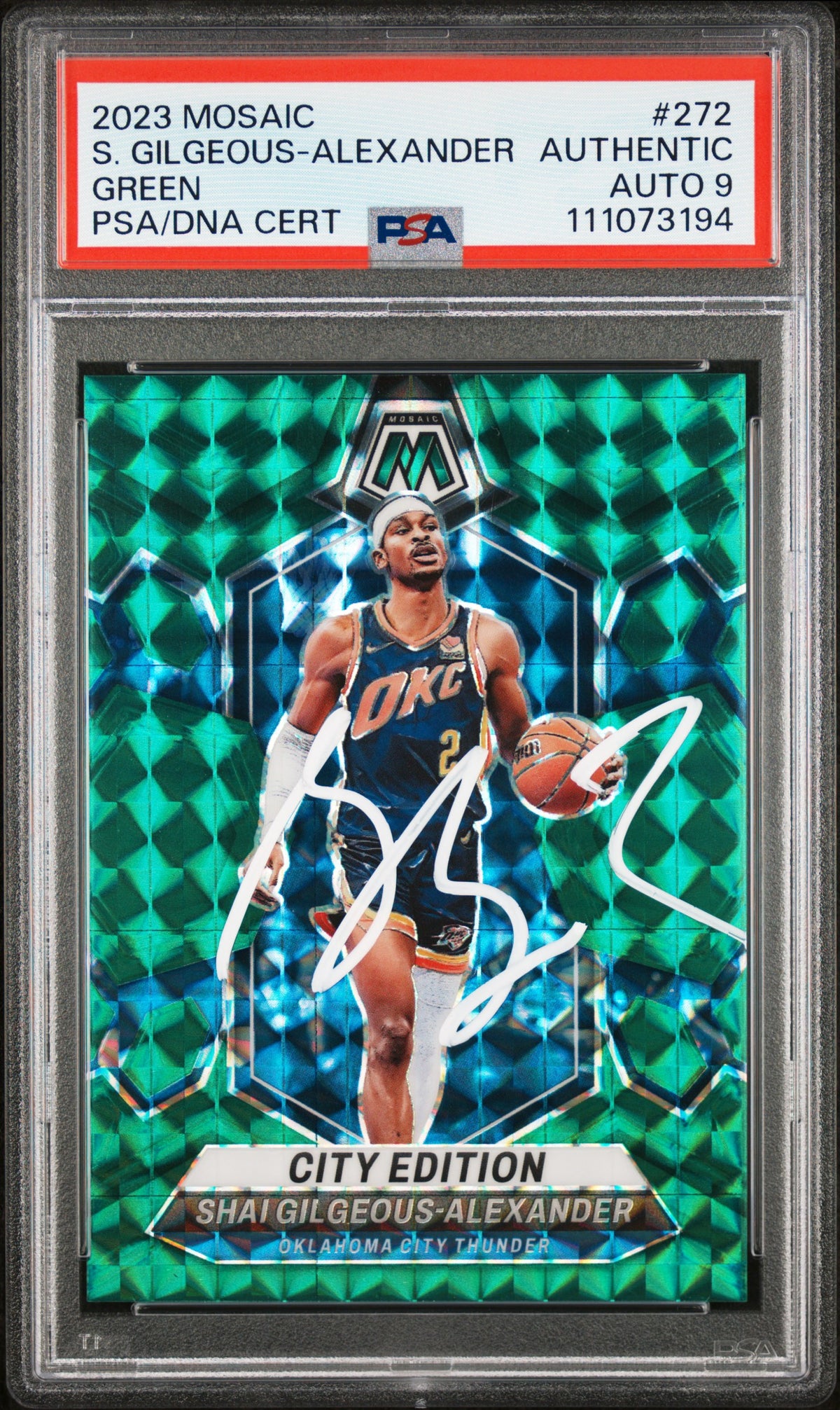 Shai Gilgeous-Alexander Signed 2023 Mosaic Green #272 #5/18 Card Auto 9 PSA Slab
