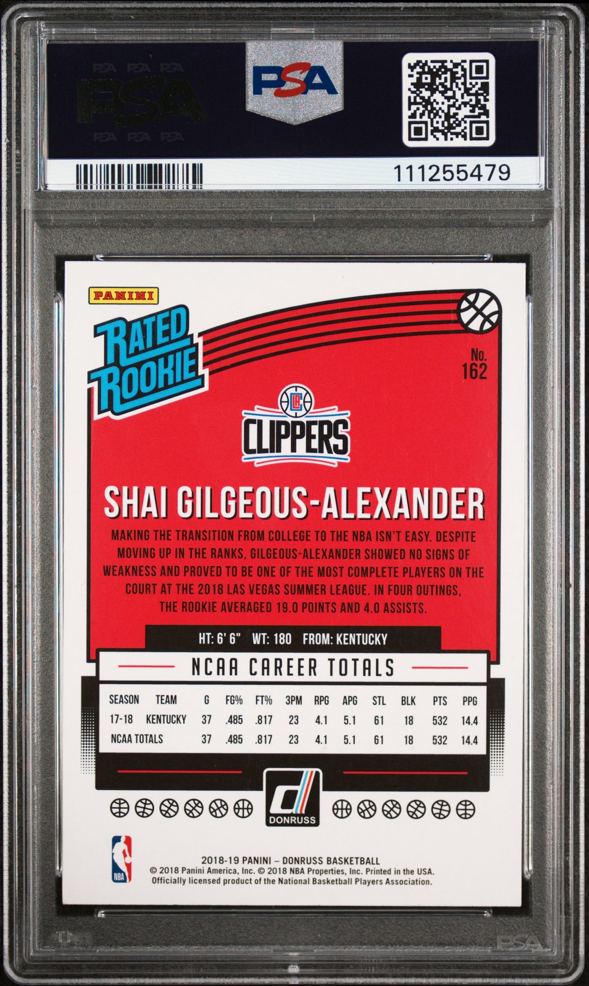 Shai Gilgeous-Alexander Signed 2018 Panini Donruss RR #162 Card Auto 10 PSA Slab