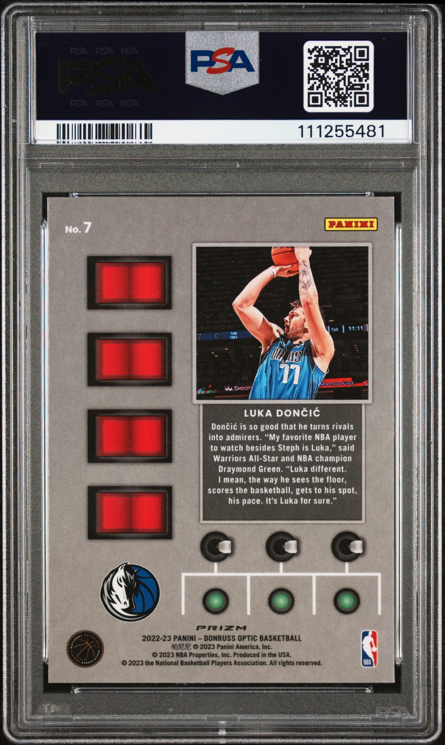 Luka Doncic Signed 2022 Donruss Optic T-Minus 3,2,1 Prizm Holo #7 Card PSA Slab